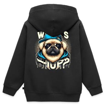 Pekingese Was geht ab Löwenhund Hund Geschenk - Kinder Premium Organic Zip Hoodie - Schwarz - Hinten - AI Model Kid Male (0cm)