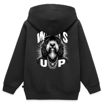 Schapendoes Was geht ab Gangsta cool Hund Geschenk - Kinder Premium Organic Zip Hoodie - Schwarz - Hinten - AI Model Kid Male (0cm)