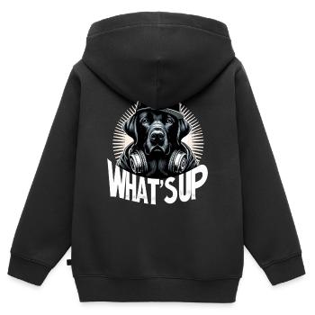 Schwarzer Labrador Gangster Was geht ab Geschenk - Kinder Premium Organic Zip Hoodie - Schwarz - Hinten - AI Model Kid Male (0cm)