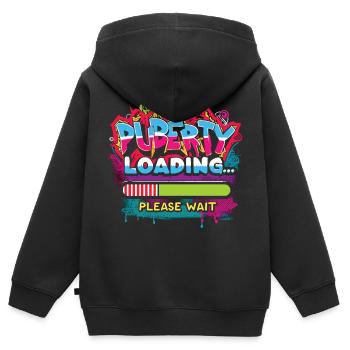 Alerte puberté graffiti urbain - Sweat Premium à capuche zippé enfant bio - noir - Dos - AI Model Kid Male (0cm)