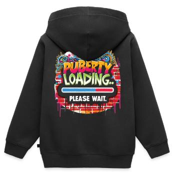 Pubertät läd... bitte warten - Kinder Premium Organic Zip Hoodie - Schwarz - Hinten - AI Model Kid Male (0cm)