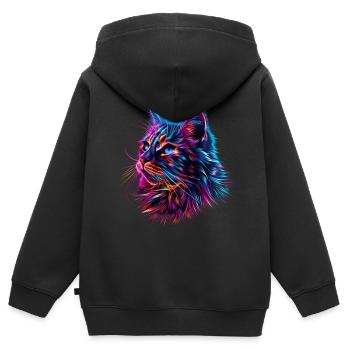 Katzengesicht in Neonfarben - Kinder Premium Organic Zip Hoodie - Schwarz - Hinten - AI Model Kid Male (0cm)