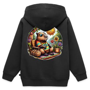 Capybara Hippie Peace - Kinder Premium Organic Zip Hoodie - Schwarz - Hinten - AI Model Kid Male (0cm)