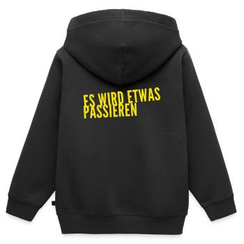 Quelque chose va se passer - Sweat Premium à capuche zippé enfant bio - noir - Dos - AI Model Kid Male (0cm)