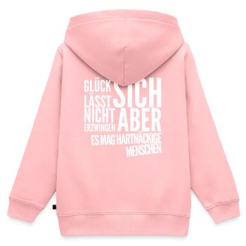 Le bonheur fonctionne toujours - Sweat Premium à capuche zippé enfant bio - rose - Dos - AI Model Kid Female (0cm)