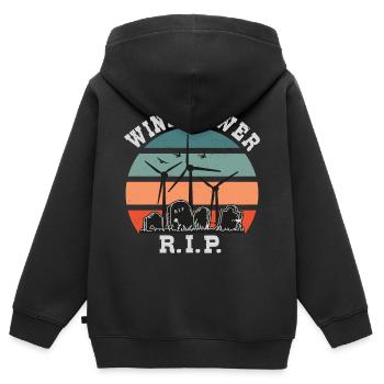 L’énergie éolienne RIP, non à l’énergie éolienne - Sweat Premium à capuche zippé enfant bio - noir - Dos - AI Model Kid Male (0cm)