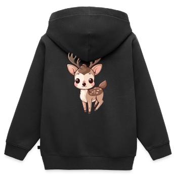 Niedliches Rehkitz Mit Großen Augen - Kinder Premium Organic Zip Hoodie - Schwarz - Hinten - AI Model Kid Male (0cm)