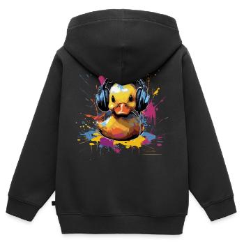 Gummiente hört Musik mit Kopfhörern - Kinder Premium Organic Zip Hoodie - Schwarz - Hinten - AI Model Kid Male (0cm)
