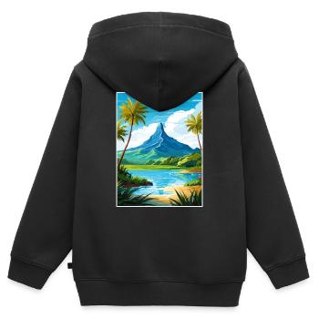 Bora Französisch-Polynesien Vintage Reiseposter - Kinder Premium Organic Zip Hoodie - Schwarz - Hinten - AI Model Kid Male (0cm)
