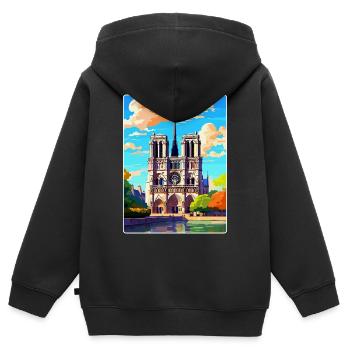 Notre Dame Frankreich Vintage Reiseplakat Souvenir - Kinder Premium Organic Zip Hoodie - Schwarz - Hinten - AI Model Kid Male (0cm)