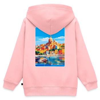 Cagliari Italie Affiche de voyage vintage Souvenir WPA - Sweat Premium à capuche zippé enfant bio - rose - Dos - AI Model Kid Female (0cm)