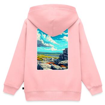 Le parc national du Burren, Irlande, Royaume-Uni, Affiche de voyage - Sweat Premium à capuche zippé enfant bio - rose - Dos - AI Model Kid Female (0cm)