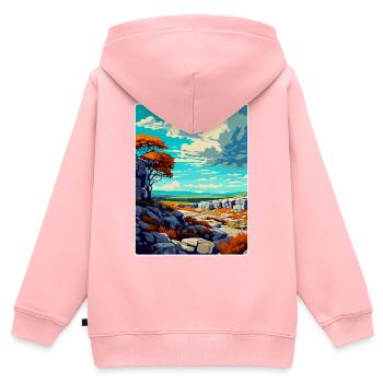 Le parc national du Burren, Irlande, Royaume-Uni, Affiche de voyage - Sweat Premium à capuche zippé enfant bio - rose - Dos - AI Model Kid Female (0cm)