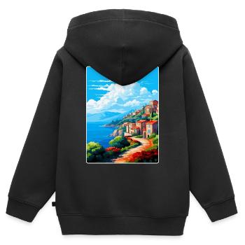 Elbe Italie Affiche de voyage vintage souvenir souvenir - Sweat Premium à capuche zippé enfant bio - noir - Dos - AI Model Kid Male (0cm)