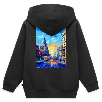 Bukarest Rumänien Vintage Reiseplakat Souvenir - Kinder Premium Organic Zip Hoodie - Schwarz - Hinten - AI Model Kid Male (0cm)