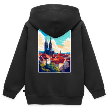 Brünn Tschechische Republik Vintage Reiseplakat Souvenir - Kinder Premium Organic Zip Hoodie - Schwarz - Hinten - AI Model Kid Male (0cm)
