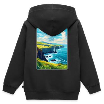 Péninsule de Dingle Irlande Royaume-Uni Affiche de voyage vintage - Sweat Premium à capuche zippé enfant bio - noir - Dos - AI Model Kid Male (0cm)