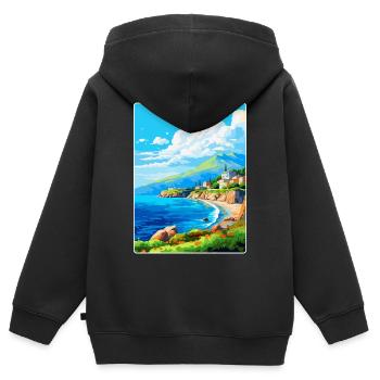 Péninsule de Mani Grèce Affiche de voyage vintage WPA - Sweat Premium à capuche zippé enfant bio - noir - Dos - AI Model Kid Male (0cm)