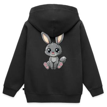Süßer Grauer Häschenblick Für Dich - Kinder Premium Organic Zip Hoodie - Schwarz - Hinten - AI Model Kid Male (0cm)