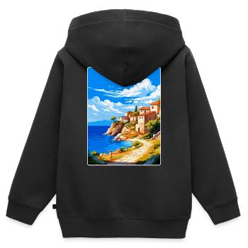 Péninsule de Mani Grèce Affiche de voyage vintage WPA - Sweat Premium à capuche zippé enfant bio - noir - Dos - AI Model Kid Male (0cm)