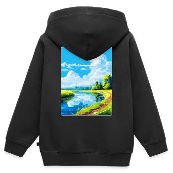 Donau Auen Deutschland Vintage Reiseplakat Souvenir - Kinder Premium Organic Zip Hoodie - Schwarz - Hinten - AI Model Kid Male (0cm)