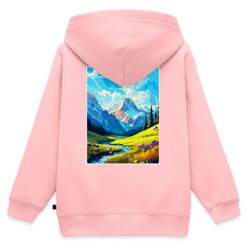 Montagnes Pologne Vintage Voyage Poster WPA - Sweat Premium à capuche zippé enfant bio - rose - Dos - AI Model Kid Female (0cm)