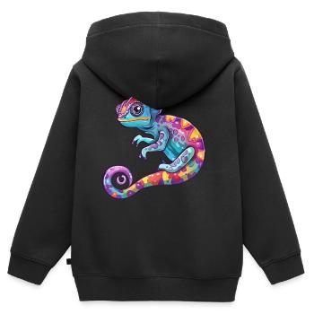 Voyage de découverte de caméléons colorés - Sweat Premium à capuche zippé enfant bio - noir - Dos - AI Model Kid Male (0cm)
