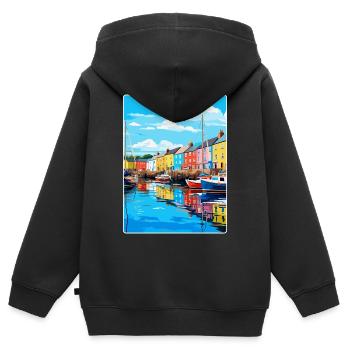 Plymouth England Uk Vintage Reiseplakat Souvenir - Kinder Premium Organic Zip Hoodie - Schwarz - Hinten - AI Model Kid Male (0cm)