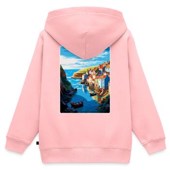 Staithes England Uk Vintage Reiseplakat Souvenir - Kinder Premium Organic Zip Hoodie - Rosa - Hinten - AI Model Kid Female (0cm)