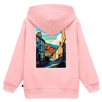 Hebden Bridge England Uk Vintage Reiseplakat WPA - Kinder Premium Organic Zip Hoodie - Rosa - Hinten - AI Model Kid Female (0cm)