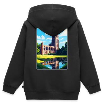 Fountains Abbey North Yorkshire Affiche de voyage WPA - Sweat Premium à capuche zippé enfant bio - noir - Dos - AI Model Kid Male (0cm)