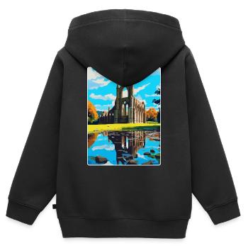Bolton Abbey Angleterre Royaume-Uni Affiche de voyage Souvenir WPA - Sweat Premium à capuche zippé enfant bio - noir - Dos - AI Model Kid Male (0cm)