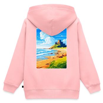 Bamburgh Castle England Uk Reise Poster Souvenir - Kinder Premium Organic Zip Hoodie - Rosa - Hinten - AI Model Kid Female (0cm)