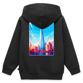 The Shard Angleterre Royaume-Uni Affiche de voyage Souvenir WPA - Sweat Premium à capuche zippé enfant bio - noir - Dos - AI Model Kid Male (0cm)