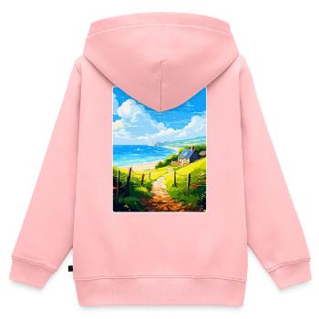Lamorna, Cornwall, England, Vereinigtes Königreich, Reiseposter, Souvenir - Kinder Premium Organic Zip Hoodie - Rosa - Hinten - AI Model Kid Female (0cm)