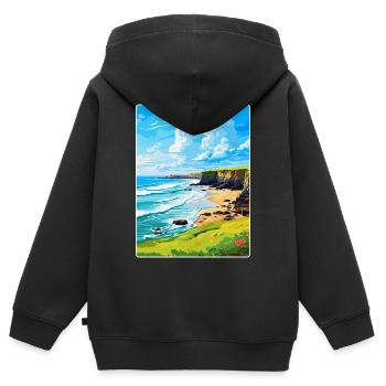 Bude Cornwall, England, Vereinigtes Königreich, Reiseposter, Souvenir - Kinder Premium Organic Zip Hoodie - Schwarz - Hinten - AI Model Kid Male (0cm)