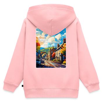 Skipton England Uk Vintage Reiseposter Souvenir - Kinder Premium Organic Zip Hoodie - Rosa - Hinten - AI Model Kid Female (0cm)