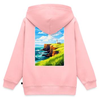 Dunnet Head Schottland Großbritannien Reiseposter Souvenir WPA - Kinder Premium Organic Zip Hoodie - Rosa - Hinten - AI Model Kid Female (0cm)