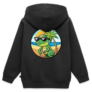 Chamäleon Lustige Cartoon Sommer Strand Sonnenbrille - Kinder Premium Organic Zip Hoodie - Schwarz - Hinten - AI Model Kid Male (0cm)