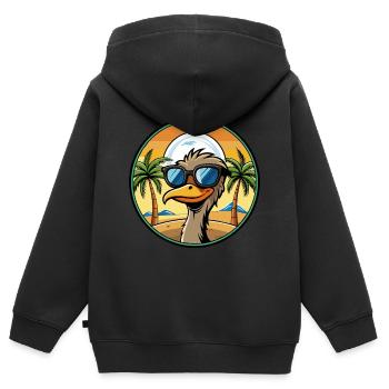 Emu Lustige Cartoon Sommer Strand Sonnenbrille Aufkleber - Kinder Premium Organic Zip Hoodie - Schwarz - Hinten - AI Model Kid Male (0cm)