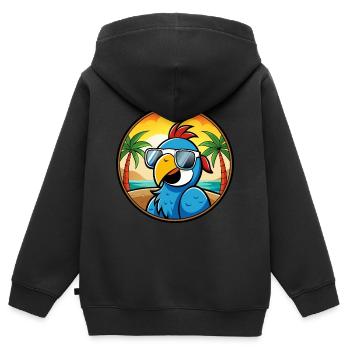 Papagei Lustige Cartoon Sommer Strand Sonnenbrille Cool - Kinder Premium Organic Zip Hoodie - Schwarz - Hinten - AI Model Kid Male (0cm)