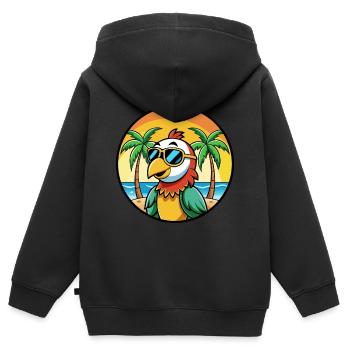 Papagei Lustige Cartoon Sommer Strand Sonnenbrille Cool - Kinder Premium Organic Zip Hoodie - Schwarz - Hinten - AI Model Kid Male (0cm)