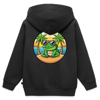 Frosch Lustige Cartoon Sommer Strand Sonnenbrille Aufkleber - Kinder Premium Organic Zip Hoodie - Schwarz - Hinten - AI Model Kid Male (0cm)