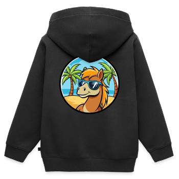Pony Lustige Cartoon Sommer Strand Sonnenbrille Aufkleber - Kinder Premium Organic Zip Hoodie - Schwarz - Hinten - AI Model Kid Male (0cm)