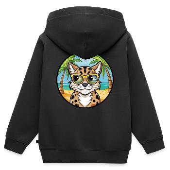 Brume tachetée australienne Race de chat Cartoon Beach - Sweat Premium à capuche zippé enfant bio - noir - Dos - AI Model Kid Male (0cm)