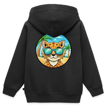 Brume tachetée australienne Race de chat Cartoon Beach - Sweat Premium à capuche zippé enfant bio - noir - Dos - AI Model Kid Male (0cm)