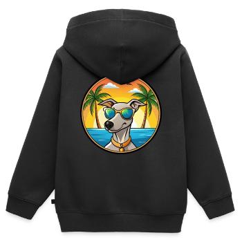 Lurcher Chien Race Dessin Animé Lunettes De Soleil Plage - Sweat Premium à capuche zippé enfant bio - noir - Dos - AI Model Kid Male (0cm)