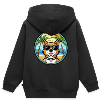 Cao De Castro Laboreiro Hunderasse Cartoon Strand - Kinder Premium Organic Zip Hoodie - Schwarz - Hinten - AI Model Kid Male (0cm)
