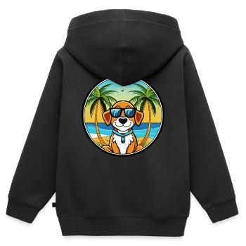 Lunettes de soleil de dessin animé de race de chien de Bretagne française plage - Sweat Premium à capuche zippé enfant bio - noir - Dos - AI Model Kid Male (0cm)