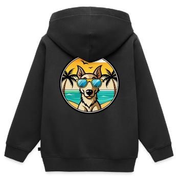 Lurcher chien race dessin animé lunettes de soleil plage - Sweat Premium à capuche zippé enfant bio - noir - Dos - AI Model Kid Male (0cm)